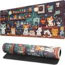 Gaming Mouse Pad Desk Pad,Extended Big Mouse Pad,31.5x11.8 Inch Long Computer Keyboard Mouse Mat Mousepad with 3mm Non-Slip Base and Stitched Edge for Gaming and Office (cat)