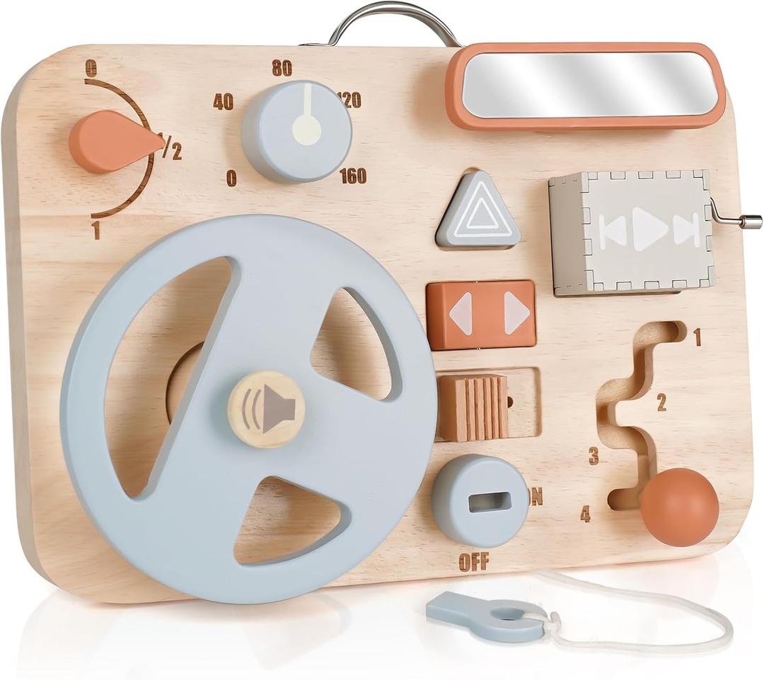 Vanplay Montessori Busy Board for Toddlers - Wooden Montessori Toys, Aesthetic Sensory Activity Board for Fine Motor Skills, Travel Busy Board Educational Sensory Toys for Boys and Girls