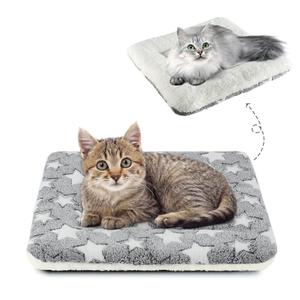 Mora Pets Cat Bed Dog Crate Pad Ultra Soft Pet Bed with Cute Star Print Washable Crate Mat for Small Dogs and Indoor Cats Reversible Fleece Dog Kennel Pad Cat Carrier Mat 14 x 17.5 inch Grey