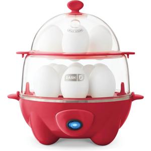 DASH Deluxe Rapid Egg Cooker for Hard Boiled, Poached, Scrambled Eggs, Omelets, Steamed Vegetables, Dumplings & More, 12 capacity, with Auto Shut Off Feature - Red 