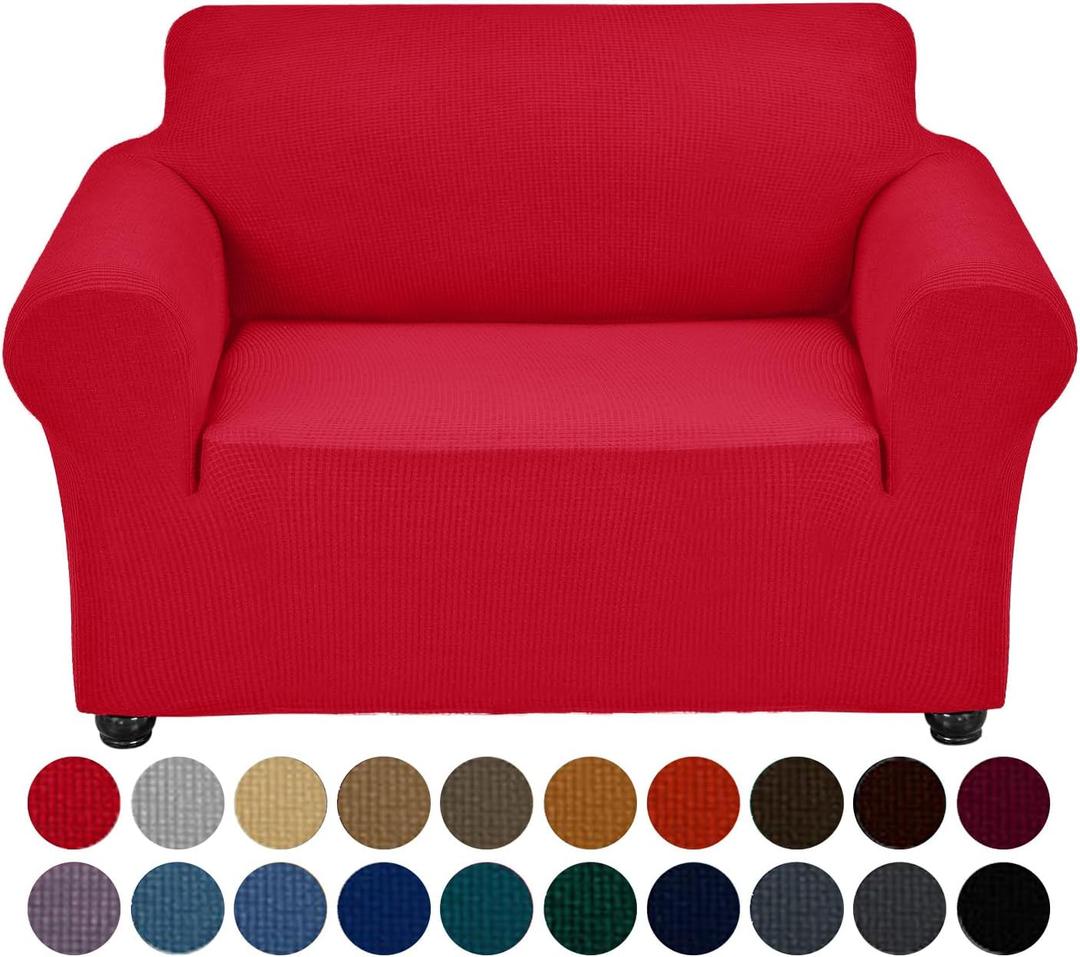 Joccun Stretch Chair Couch Cover,1-Piece Sofa Slipcover Spandex Jacquard Fabric Sofa Covers with Elastic Bottom,Washable Furniture Protector for Dogs,Cats,Kids(Armchair,Ruby) (Small35" - 55")