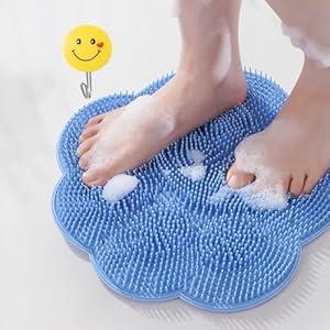 Foot Scrubber in Shower,Shower Foot Scrubber Mat,Silicone Body Scrubber with Suction Cups,Bath Feet Scrub Mat with Storage Hook