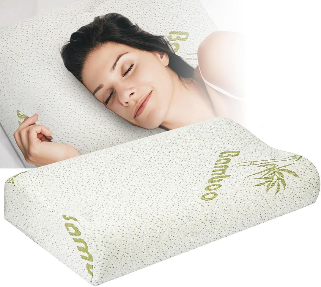 iMounTEK Bed Pillow Rayon derived from Bamboo Memory Foam Pillow, Sleep Pillow Contoured Orthopedic Pillow Soft Neck Support Breath Pillow(M)