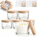 16oz Glass Candle Jars, 6-Pack 3 Wick Candle Jars for Making Candles, Empty Thick Glass Wide-Mouth Jars with Bamboo Lids & Wick Kits, Candle Containers Bulk - Clear