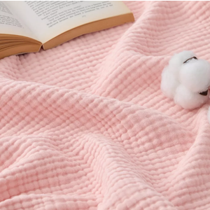 Bedsure 100% Cotton Muslin Blanket Large Throw 50x70 - 4-Layer Breathable Lightweight Soft Gauze Throw for Couch Bed Summer, Pink, 50x70 Inches
