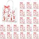 Lonfliness 24Pcs Cheer Clear PVC Gift Bags with Handles And Ribbon Bow Bulk 8 X 8 X 3in Cheerleading Goodie Treat Bags Cheer Team Present Tote Bag for Cheerleader Teammates Party Supplies(Red)