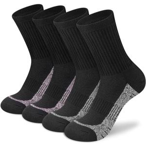 Crew Socks Women Athletic Hiking Running Cushioned Compression Socks  (4 Pairs Black) M