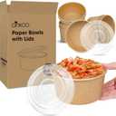 Ginkgo 60 Count 30 oz Disposable Paper Bowls with Lids, Leak Proof Large Hot Soup Bowls Bulk Containers, Large Paper Bowls for Ice Cream, Hot Soup, Salad, Dessert, Cereals (60 Count with Lids)