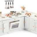 SAMCAMI Wooden Dollhouse Furniture Set - Miniature Furniture 1 12 Scale for Dollhouse Kitchen - Doll House Furniture Toys Incl Freely Combined Wooden Kitchen Cabinets and Other Dollhouse Accessories (White)