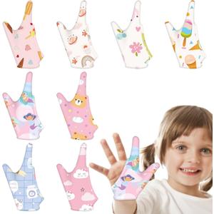 16 Pcs 3-6 Years Thumb Sucking Guard Gloves for Kids Stop Thumb Sucking Chewy Compression Gloves Breathable Finger Nail Biting Stopper for Girls Boys 8 Cute Style, 8 Pairs