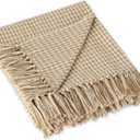 DII California Casual Houndstooth Woven Throw, Stone, 50x60
