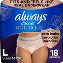Always Discreet Boutique Incontinence and Postpartum Underwear for Women, Maximum Protection, Large, Rosy, 18 Count