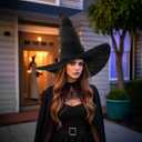 MCJC Witch Hat, Black Sparkle Tulle, Wide Brim,Halloween Costume Party Accessory