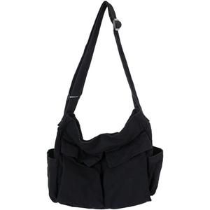 GAXOS Aesthetic Cute Messenger Bag for School Vintage Black Canvas Crossbody for Women Shoulder Laptop Bag