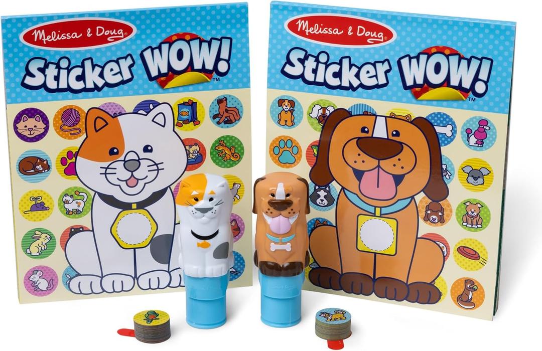 Melissa & Doug Sticker Wow! Pets (Dog and Cat) Value Pack Arts and Crafts Collectibles - 2 Activity Pads, 2 Sticker Stampers, 2 Bonus Stacks - FSC Certified