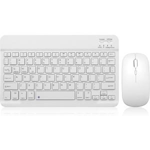 Bluetooth Keyboard and Mouse Combo Rechargeable Portable Wireless Keyboard Mouse Set for Apple iPad iPhone iOS 13 and Above Samsung Tablet Phone Smartphone Android Windows (10 inch White)