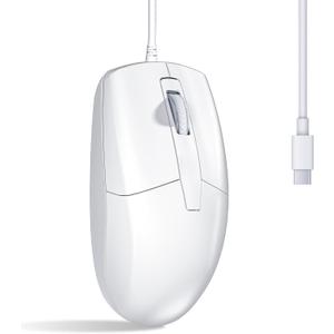 USB C Wired Mouse, Type C Optical Mouse, Portable Silent Comfortable, for Laptop, Mac, MacBook, Android, PC, White