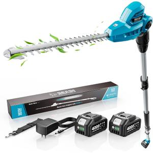 SEESII 20V Pole Hedge Trimmer Cordless, 8.5 FT Reach, Dual 4.0Ah Batteries | 16" Dual-Action Blade, 5/8" Cut Capacity, 135 6-Position Head, 7-8.5 FT Extension Pole for Tall Hedges, Shoulder Strap