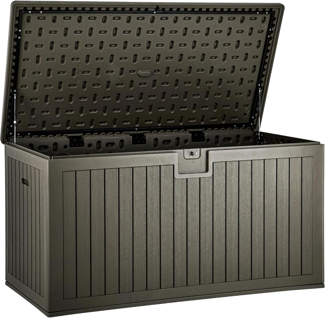 YITAHOME 230 Gallon Double-Wall Deck Box with Divider & Side Handles, Outdoor Large Storage for Patio Furniture Cushions, Garden Pool Accessories, Water Resistant & Lockable (Light Brown)