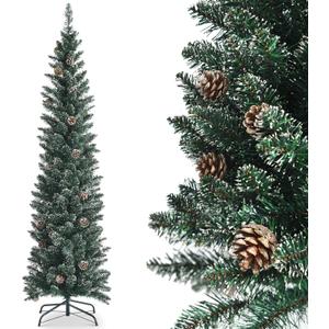 BestComfort 7FT Pencil Christmas Tree, Artificial Flocked Christmas Tree with 351 PVC Branch Tips, 41 Pine Cones & Metal Base, Full Holiday Decoration Tree, Festival Celebration Tree for Home, Office (6ft 11in)