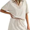 2 Piece Sets for Women 2026 Summer Striped Short Sleeve Polo Skort Casual Sets Sweatsuit Workout Matching Outfits Small