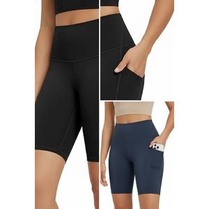 ODODOS High Waist Workout Shorts with Pockets for Women 6"/8" Inseam Tummy Control Gym Athletic Biker Shorts Size S