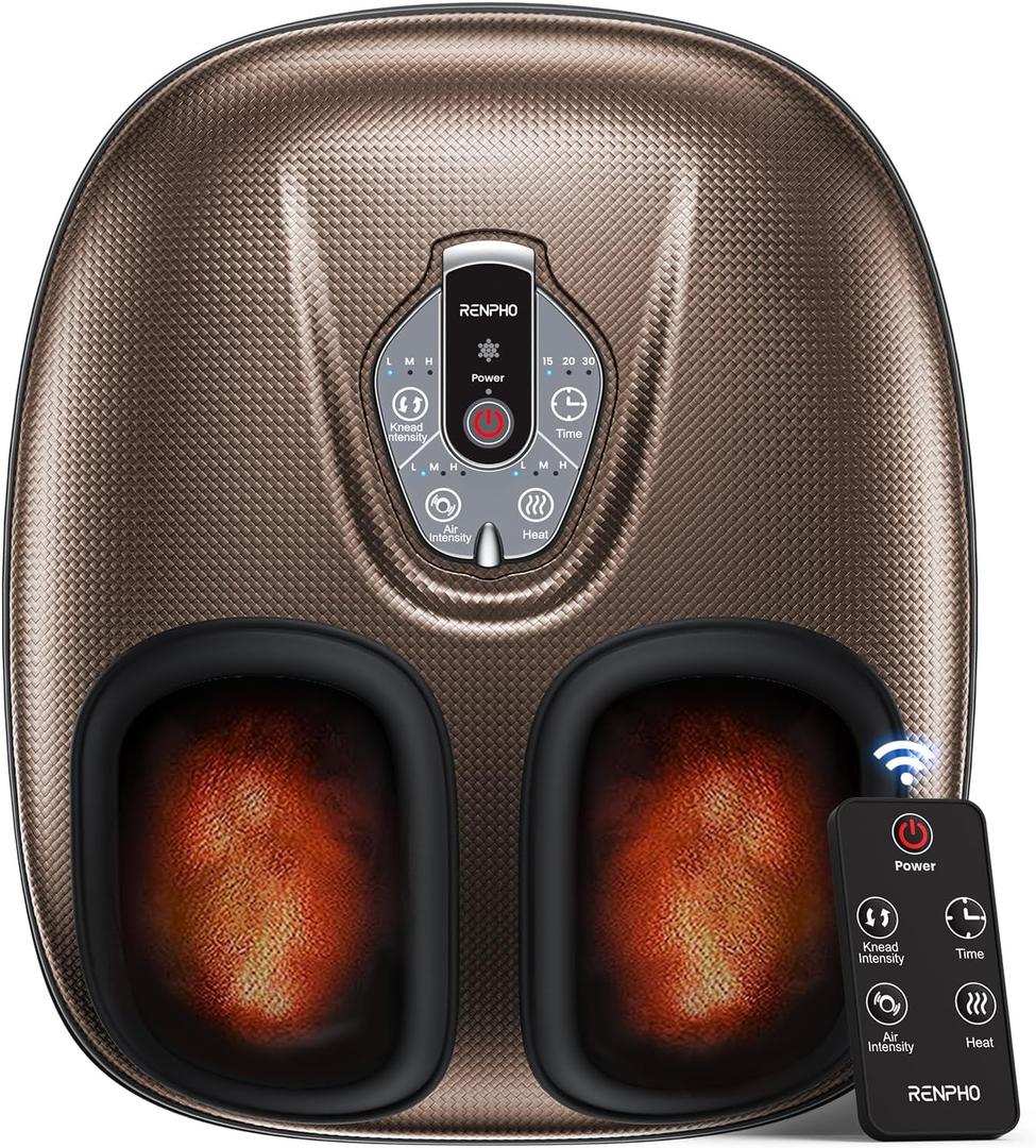 RENPHO Foot Massager Machine with Heat [2026 Upgraded], Fathers Day Dad Gifts for Men, Shiatsu Foot Massager for Plantar Fasciitis, Cordless Control, Gifts for Women, Brown