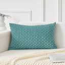Kevin Textile 14x24 Inch Pillow Cover 1 Pack Boho Decorative Soft Striped Corduroy Lumbar Farmhouse Color Accent Rectangle Cushion Case for Living Room Couch Sofa Bed, Aqua Green