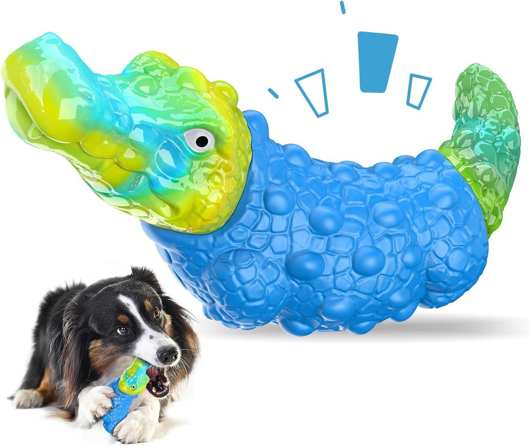 TOOPTATE Dog Toys for Aggressive Chewers - Indestructible Dog Toy Squeaky Chew Toys for Large and Medium Breeds to Keep Them Busy, Bacon Flavor (Azure Blue)