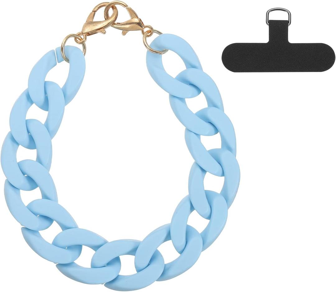 uxcell Phone Wrist Strap, 11 Inch Acrylic Cellphone Chain with Tether Tab, Hands-Free Wristlet Strap for Women Phone Case Accessories, Blue