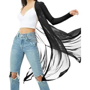 BelleLovin Women's Sexy Sheer Long Sleeve Cardigan See Through Mesh Cover Up (Black, X-Large)