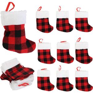 Iconikal 24-Pack Mini Christmas Stockings, 6-Inch, Red Buffalo Plaid Decoration Ornament