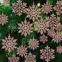36pcs Christmas Rose Gold Snowflake Ornaments Plastic Glitter Snow Flakes Ornaments for Winter Christmas Tree Decorations Size Varies Craft Snowflakes