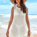 ANRABESS Womens Swimsuit Cover Up Sleeveless Knit 2026 Summer Outfits Swimwear Bathing Suit Coverup Crochet Beach Dress (White, M)
