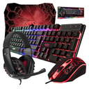 Gaming Keyboard and Mouse and Mouse pad and Gaming Headset, Wired LED RGB Backlight Bundle for PC Gamers and Xbox and PS4 Users - 4 in 1 Edition Hornet RX-250