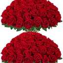 InnoGear 50 Pcs Red Roses Artificial Flowers, Fake Velvet Silk Rose Bulk Faux Flower for Valentine's Gift Decoration DIY Wedding Centerpieces Proposal Bridal Bouquets Party Floral Decor (50, Red)
