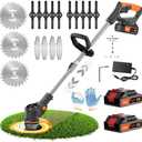 Weed Wacker 24V Eater Battery Brush Cutter, Electric Eater Battery Cordless stringles with 2 Batteries, 1 Charger, 3 Types Blades, Weed Wacker Battery Powered, Lightweight Battery Electric Weed