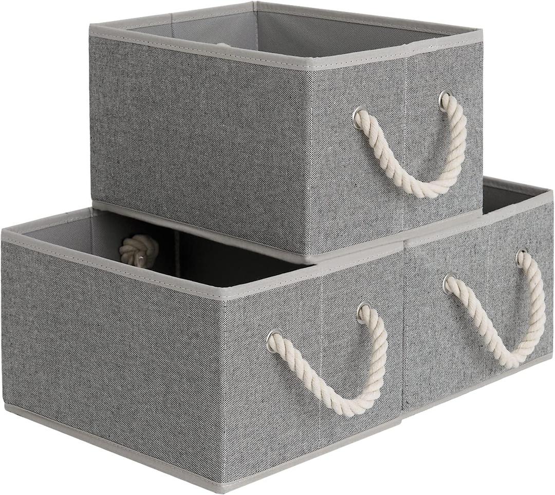 StorageWorks Storage Baskets for Shelves, Foldable Fabric Closet Storage Bins with Handles, Fabric Storage Bins Clothes Organizer, Gray, 3-Pack, Small