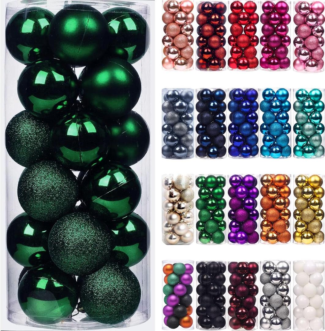 Emopeak 24Pcs Christmas Balls Ornaments for Xmas Tree - 2.5 Inch Shatterproof Christmas Tree Decorations Hanging Ball for Holiday Wedding Party Decoration Dark Green