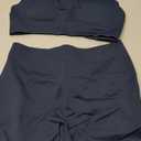 SUUKSESS Women Seamless Workout Sets Strappy Sports Bra High Waist Booty Shorts Outfits (6-8, #1 Navy Blue)