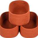 CubesLand Small Baskets, Storage Baskets for Organizing Shelves, 3 Packs Rectangular Woven Storage Baskets Natural Cotton Rope Storage Bins Closet Baby Nursery Baskets Empty Gifts Baskets Brick Red