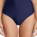 Tempt Me Women Retro High Waisted Bikini Bottoms Tummy Control Swimsuit Bottoms (Blue)