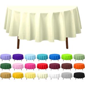 CXPSINC 8 Pack Premium Disposable Plastic Tablecloth 84" Round Table Cover for Birthdays Weddings Christmas Anniversary (Beige)