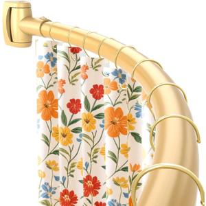 Gold Curved Shower Curtain Rod,35-76 Inches Adjustable Length Curved Shower Rods Round Shower Curtain Rod Rust Proof Stainless Steel Curved Shower Rods For Bathroom