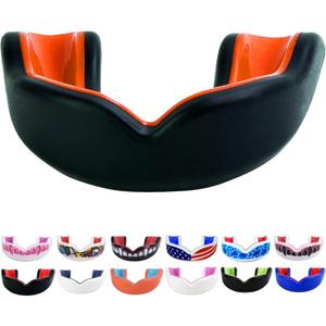Oral Mart Youth Sports Mouth Guard for Kids (USA Flag, Fangs, 20+ Colors to Choose from) Mouthguard for Football, MMA, Karate, Boxing, Rugby, BJJ, Flag Football – /w Case (Youth, Strapless)