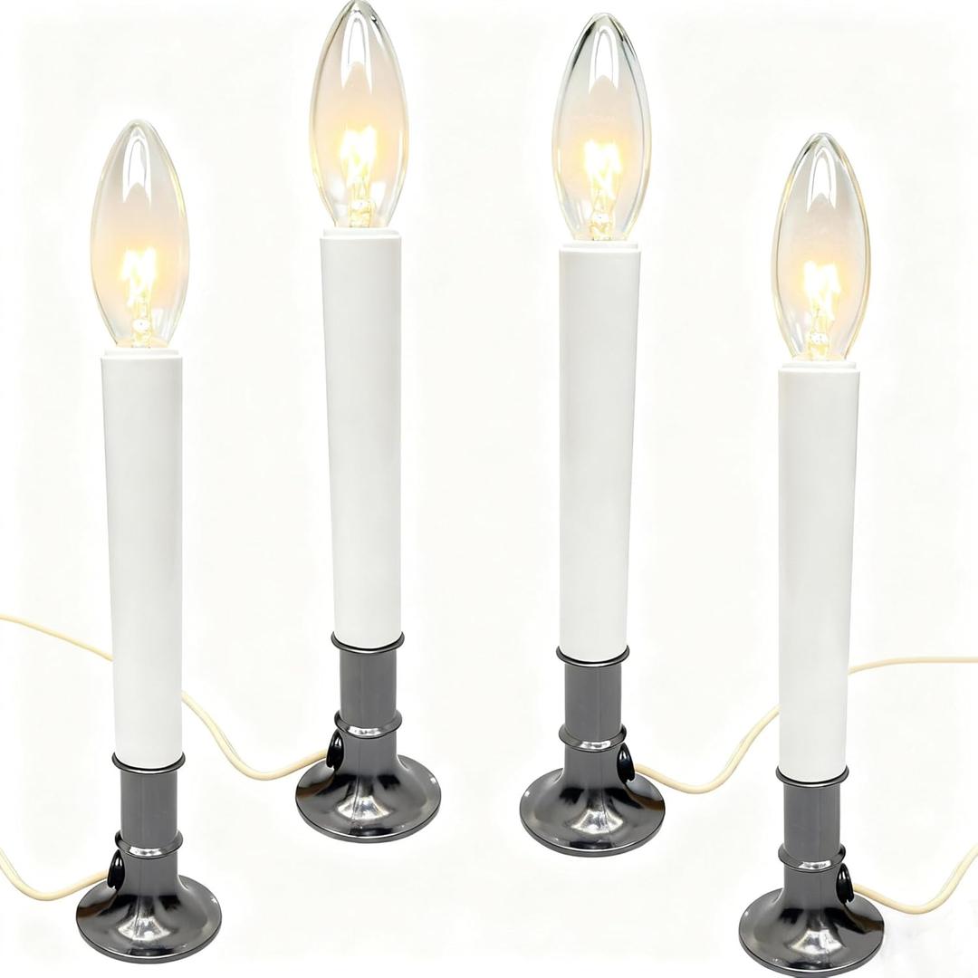 2 Pack Electric Window Candles Lights with Nickel Plated Base, Flickering Flameless Candles with C26 Clear Lights Bulb, Turn On/Off Switch Candlesticks (Nickel(Gold-7W))