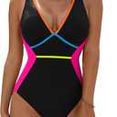 Blooming Jelly Women Tummy Control Swimsuits One Piece Modest Bathing Suit Lace Up Slimming Swim Suits 2025 (XL, Black Pink)