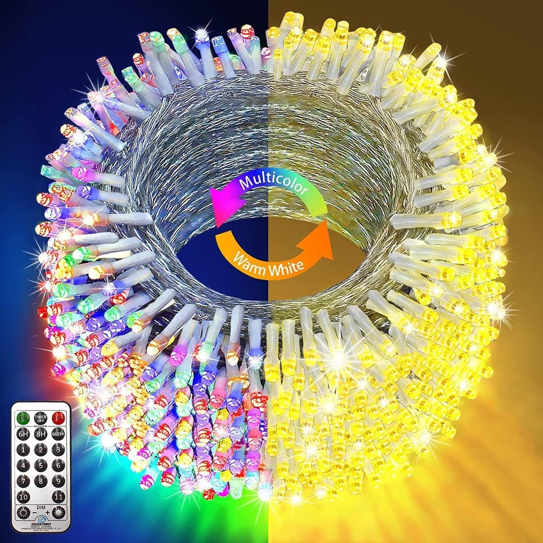 KNONEW 403ft 1000 LED Christmas Lights Color Changing String Lights Outdoor with 11 Modes for Xmas Tree Trunk Yard Porch Outdoor Wedding Party Decorations (Warm White to Multicolor)