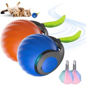 2 Pack Speedy Tail 2.0 Interactive Cat Toy, 2025 Smart Rolling Ball for Pets, Automatic Motion Plaything for Cats and Dogs, Self-Moving Orange & Blue Pet Play Ball