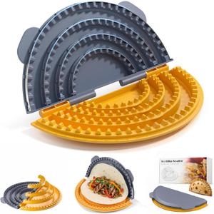 4-in-1 Tortilla Sealer Press, Tortilla Crimper Maker for 4, 6, 8, 10 Wraps, Detachable Shark Tooth Design, BPA-Free, Dishwasher Safe, Suitable for Making Sealed Quesadilla, Taco, Burrito, Dumpling (GrayYellow)